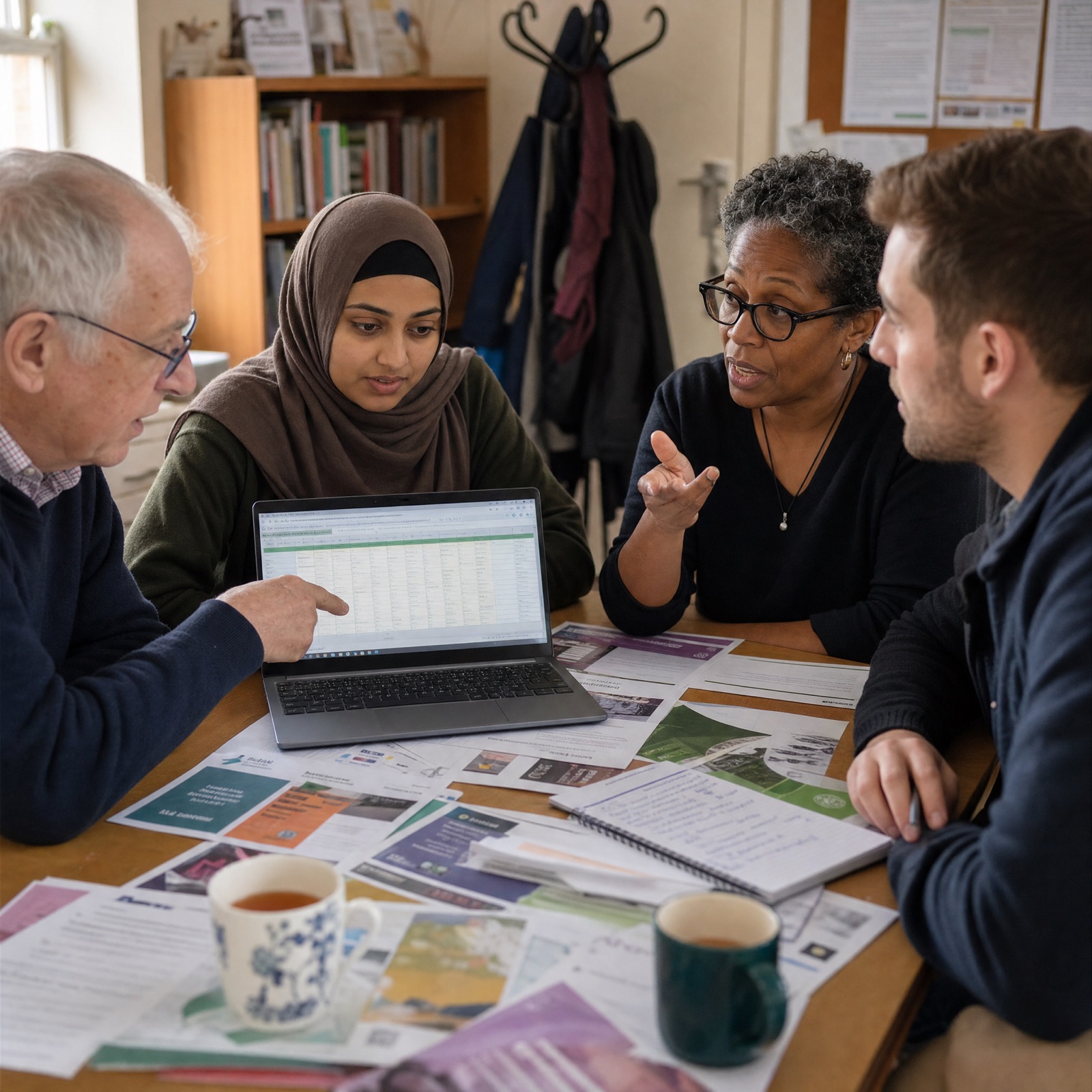 Volunteers planning at a community table